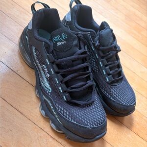 FILA Black Sneakers with Teal Accent Stitching